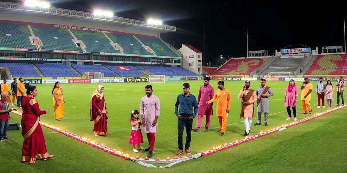 BSF Diwali Event Bollywood Stars Football Diwali special event showing stadium decorated with diyas and players in traditional Indian attire