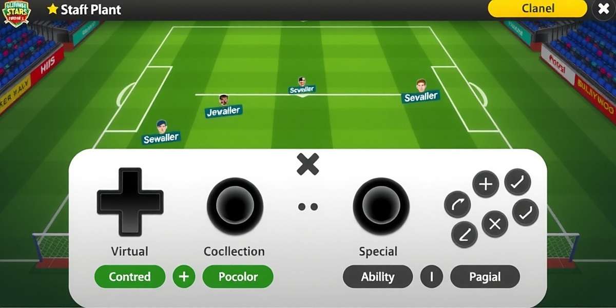 Bollywood Stars Football Controls Bollywood Stars Football gameplay showing control interface with virtual joysticks and special ability buttons